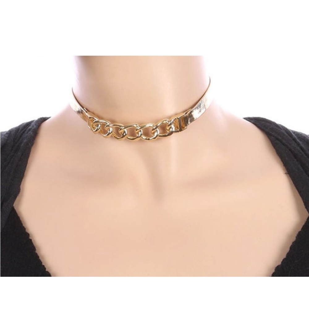 🌴3/$10 - Metal Link Metallic Ribbon Choker Necklace